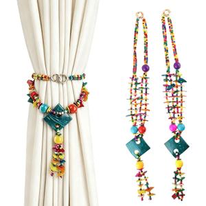 HEVSTIL Curtain Tiebacks, 2 Pack Colorful Coconut Shell Curtain Drapery Holdbacks, Boho Curtain Ties for Home Office Decorative,Blue