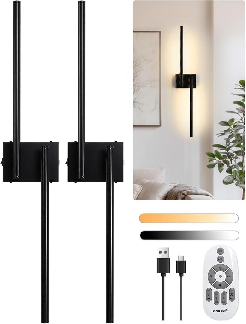 Battery Operated Wall Sconce, 30.7 in Wall Sconces Set of Two Battery Operated, 6000mAh Rechargeable Wall Sconces Battery with Remote, LED Wireless Wall Light for Living Room (Black) Battery Operated Wall Sconce, 30.7 in Wall Sconces Set of Two Battery Operated, 6000mAh Rechargeable Wall Sconces Battery with Remote, LED Wireless Wall Light for Living Room (Black)