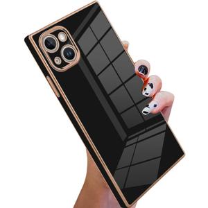 KANGHAR Case Compatible with iPhone 14 Luxury Cute Plating Design Case Full-Body Anti-Scratch Shockproof Bumper Protective Cover for iPhone 14 6.1 Inch Black