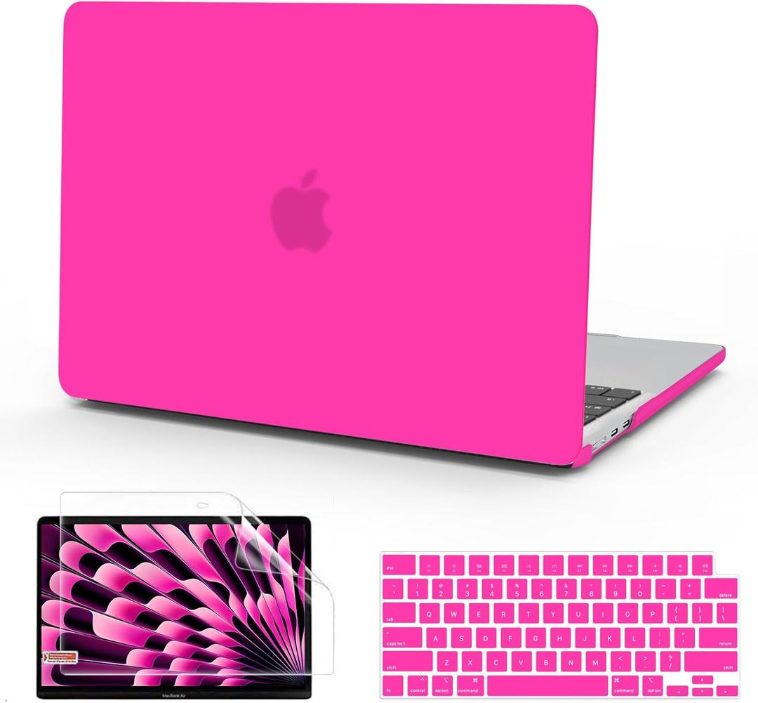 B BELK Compatible with MacBook Air 15 inch Case 2026 2025 2024 2023 M5 M4 M3 M2 A3448 A3241 A3114 A2941 Liquid Retina Display, Matte Plastic Hard Shell Case +Keyboard Cover +Screen Protector, Hot Pink