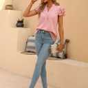 Sucolan Women's Summer Tops Dressy Casual Notch V Neck Ruffle Short Sleeve Flowy Shirts Cute Blouses Tops (Pink, S)