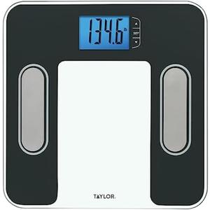 Taylor Digital Glass Body Composition Scale, Bathroom Scale for Body Weight, Measures Body Fat, Body Water, Muscle Mass and BMI, 10-User Recognition, FSA HSA Eligible, 400 lb Capacity, White and Black