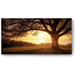 NOVASTARCK Large Wall Art for Living Room Landscape Canvas Painting Big Trees in Sunset Golden Sunset Forest Natural Landscape Painting Artwork for Bedroom Office Home Decor 29"x58"