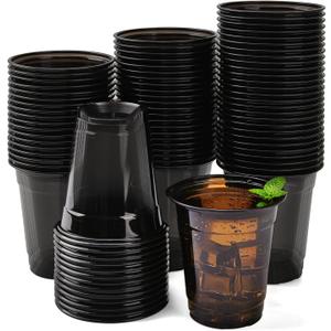 50 Pack Black Clear Plastic Cups 12 oz Disposable Drinking Cups for Wedding Black Birthday Party Supplies