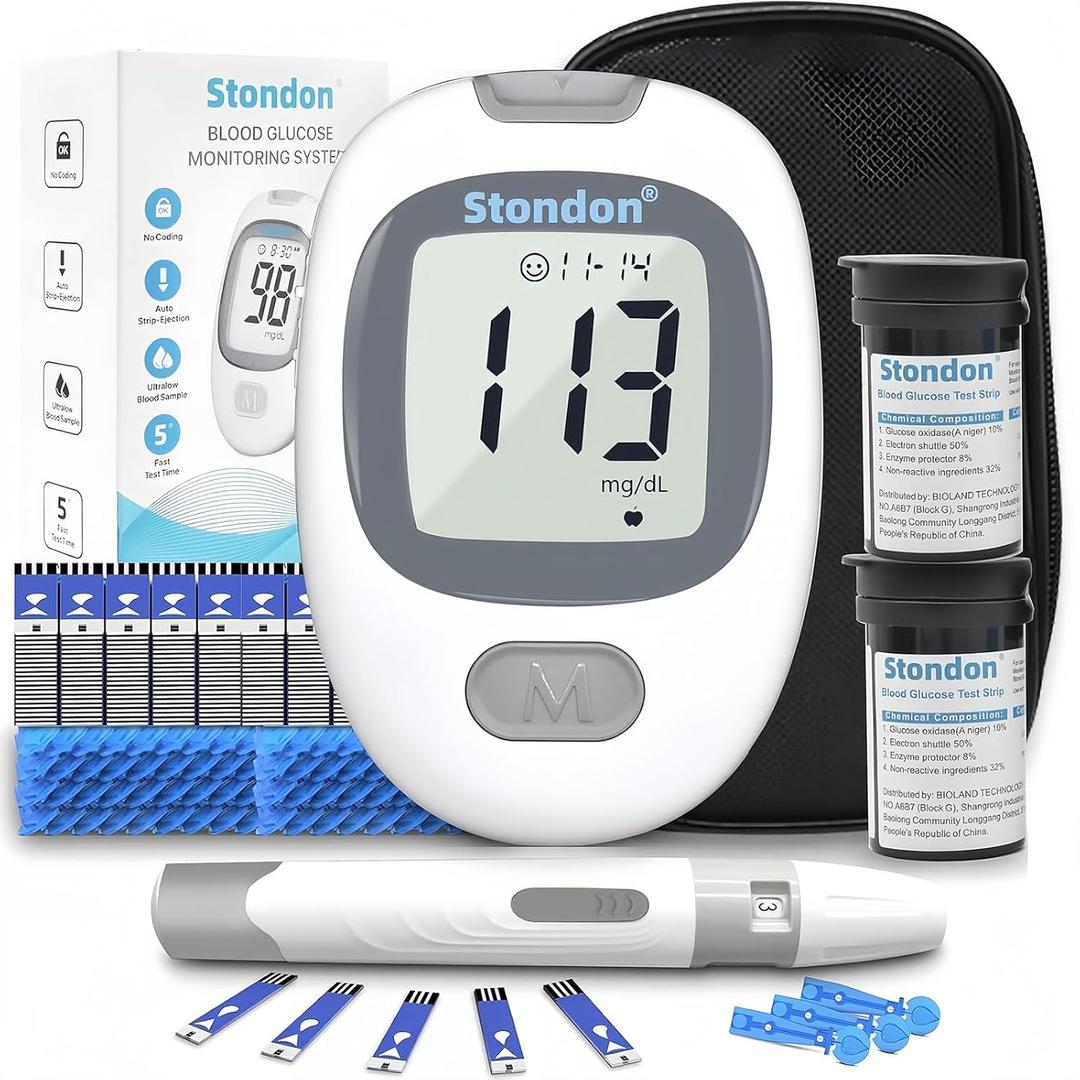 Glucose Monitor Kit, Diabetes Testing Kit, Blood Glucose Meter, 100 Glucometer Strips, 100 Lancets, Test Strips Blood Sugar Meter Glucometer