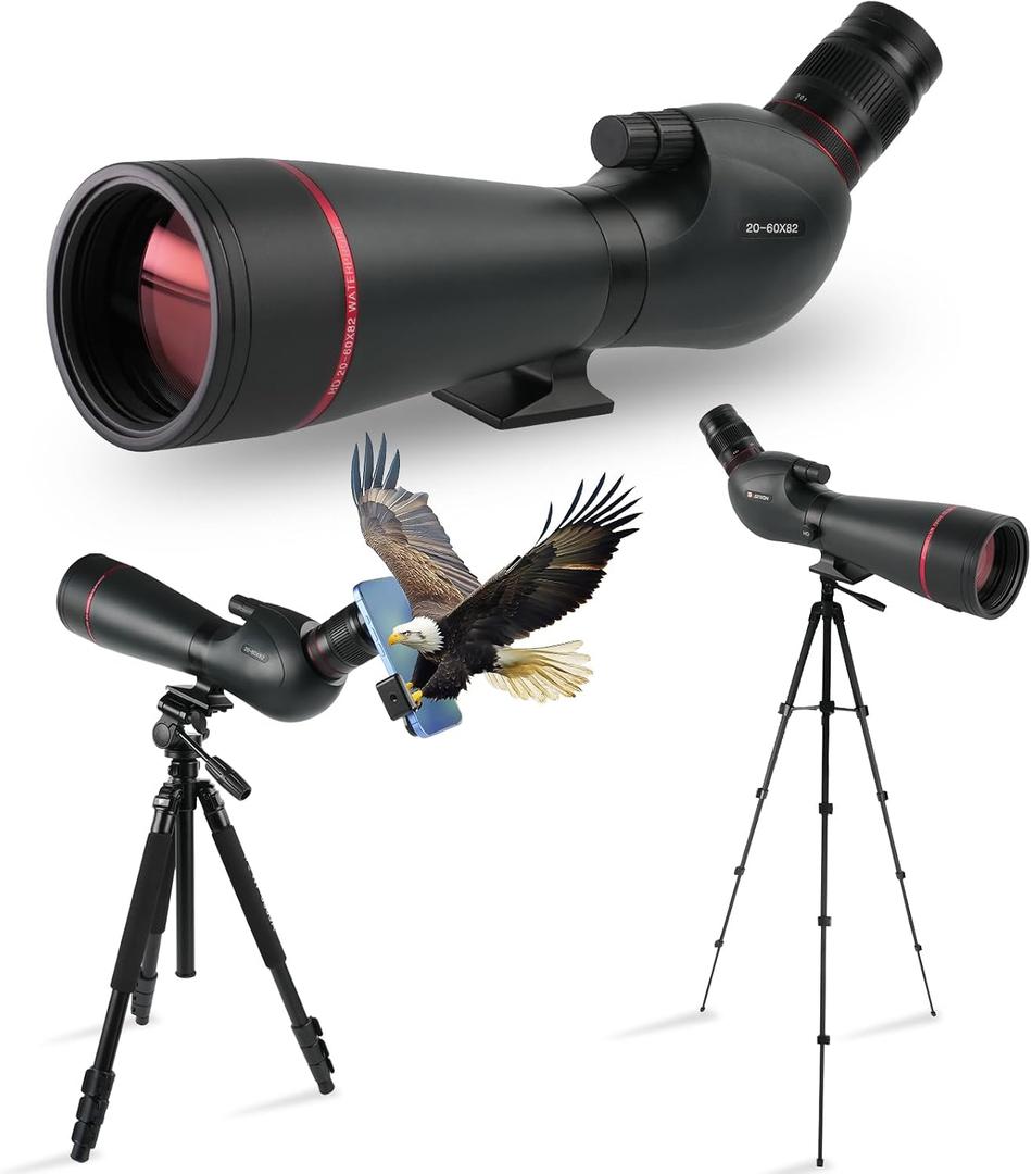 20-60X82 Spotting Scopes with 63in Tripod Phone Adapter | Dual Focusing Spotter Scope with Upgraded Eyepiece BAK4 IPX7 Waterproof Spotting Scope for Bird Watching Target Shooting