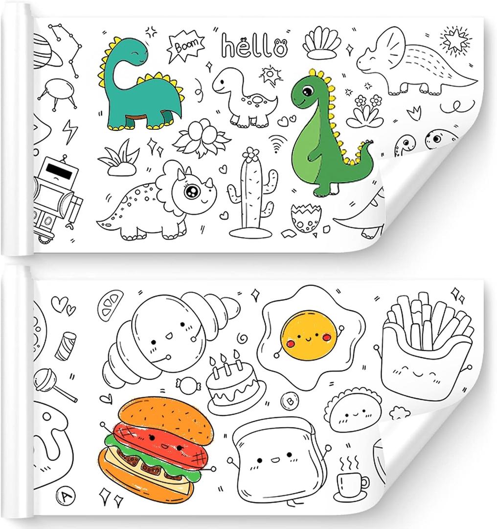 2 Pcs Children's Drawing Roll, Coloring Paper Roll for Kids, 118×11.8 Inch Sticky DIY Painting Drawing Paper Rolls for Toddler, Christmas Gift, Wall Coloring Paper Stickers