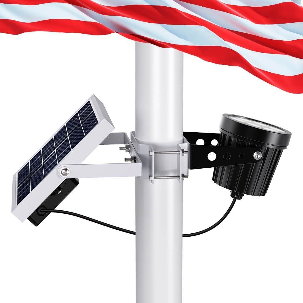 Solar Flag Pole Light, Flagpole Light Solar Powered Outdoor Bright LED 6000K Dusk to Dawn IP65 Waterproof with Bracket Clamp Fits 1.4-3 Pole Mount and Stakes for Ground Wall Mounting (Medium)