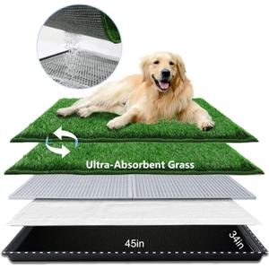 HQ4US 4LEGS Dog Grass Pad with Tray, Dog Litter Box with Odor Free Artificial Grass Pee Pads for Dogs Potty Tray with Hemmed Edge, Realistic for Indoor Balcony, Size: XL - 45" x 34" for Dog＜ 38'' Length