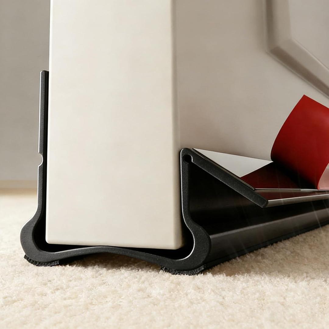 36" Under Door Draft Stopper, Draft Stopper for Bottom of Door, Weather Stripping for Doors, Self-Adhesive Door Seal for Sound, Cold, Moisture (Black)