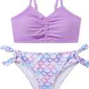 Girls Swimsuit 2 Piece Bikini Bathing Suit with Drawstring Cover Up Girls' Swimwear 9-16 Years