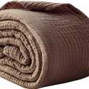 No Brand 100% Cotton King Size Blankets for Bed 108" x 90", 6 Layers Cooling and Soft Muslin Throw Blanket, Lightweight Quilt Bedspread Coverlet, Gauze Blanket for Adults All Season, Linen Brown