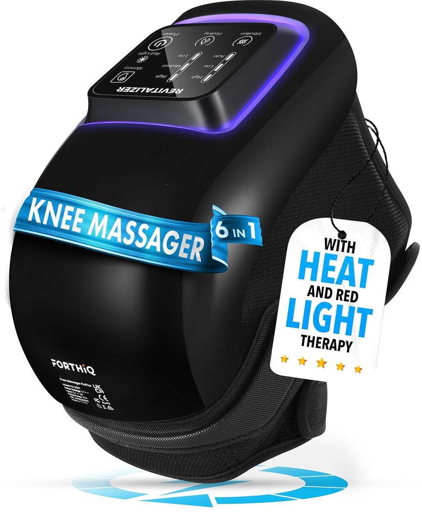 FORTHiQ Knee Massager Pro+ with Heat, Red Light and Vibration, 6-in-1, Dual-Wavelength - Cordless, Portable, Adjustable Straps, Easy to Use, Saves Your Settings