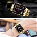 MioHHR Solid Stainless Steel Band Compatible with Apple Watch 41mm, Metal Strap with Soft TPU Case for iWatch Series 9 8 7 Women and Men, Gold