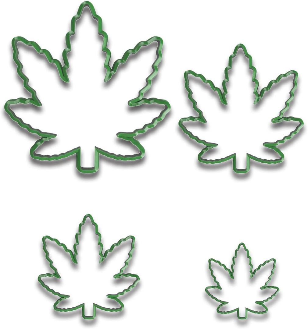 Cannabis Pot Leaf Cookie Cutter Set 4-Piece (4", 3.5", 2.5", 1.5") Fun 420 Baking & Edible Creations Random Color