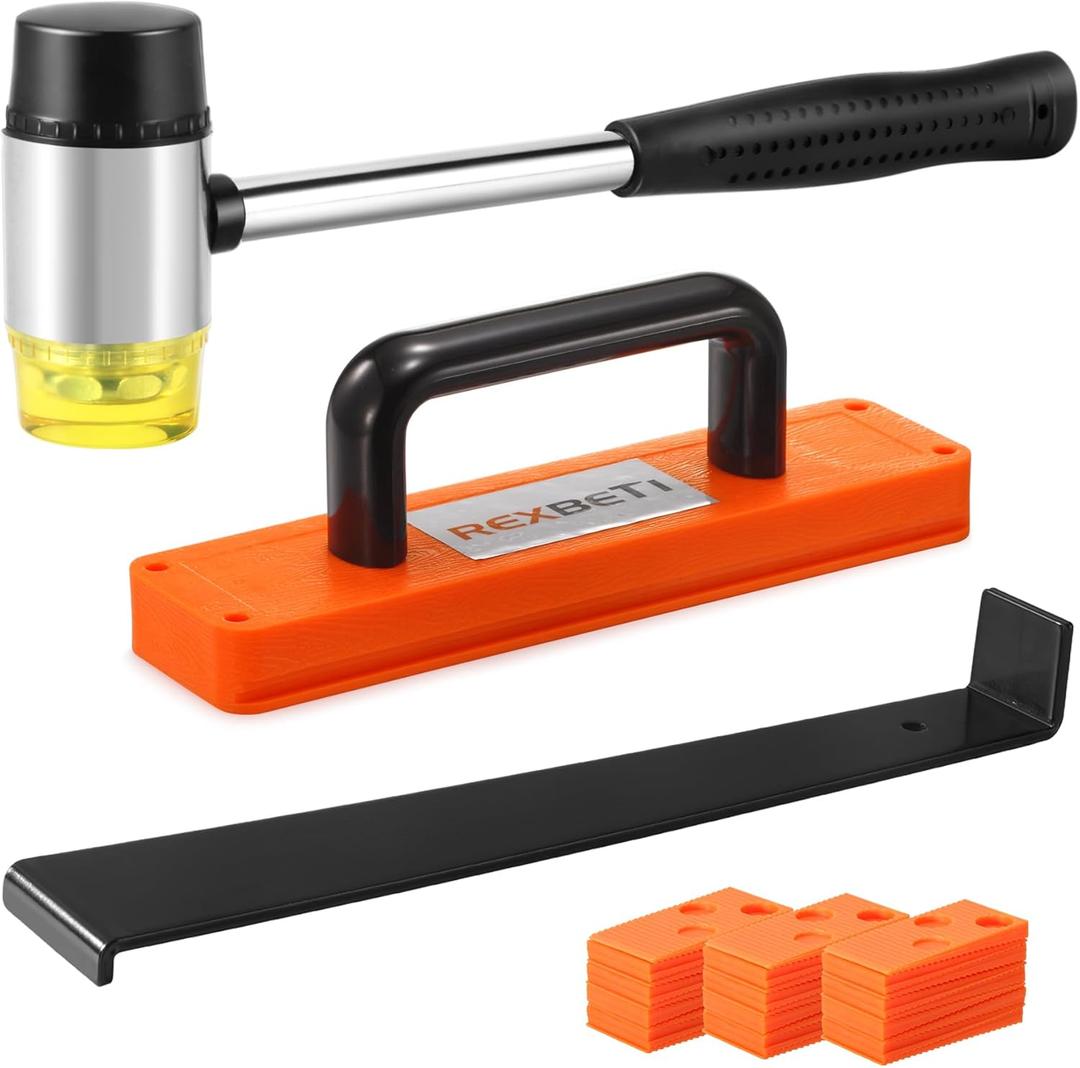 REXBETI Laminate Wood Flooring Installation Kit, LVP Installation Kit, Vinyl Flooring Tools - Tapping Block with Handle, Pull Bar, Double-Faced Mallet and Spacers, 43-Piece Flooring Installation Kit