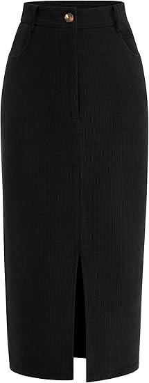 PRETTYGARDEN Women's Fall Midi Pencil Skirts Dressy Casual Work Office High Waisted Trendy Winter Corduroy Skirt with Slit, Size 10
