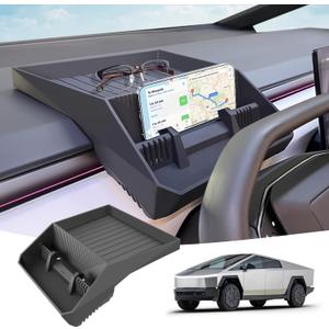 for Tesla Cybertruck Hidden Screen Storage Tray 2025 2024, Silicone Console Organizer, Custom Fit, Phone Holder for Safer FSD Driving, Easy to Clean, Avoid Distractions, Dashboard Storage Box