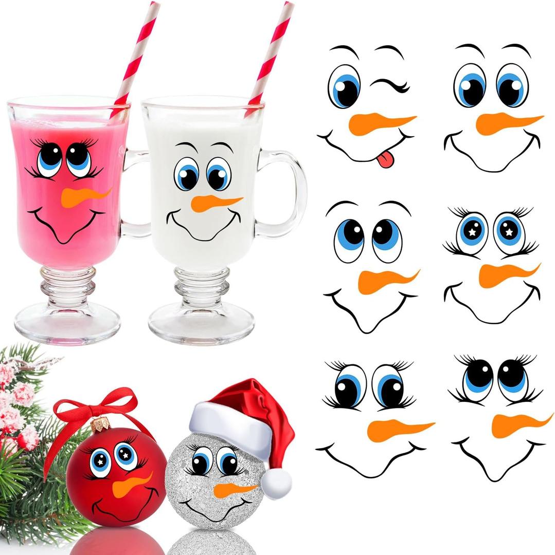 24 PCS Snowman Face Stickers for Christmas Ornaments, Cartoon Decals for Christmas Ball/Refrigerator/Water Bottles, DIY Vinyl Stickers for Home Xmas Party Decorations, 2 Styles