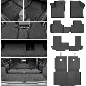 Custom for 2018-2025 2026 Volkswagen Atlas Cross Sport Floor Mats Trunk Cargo Liner and Rear Seat Backrest Mat All Weather TPE Protection Mat Accessories (only for VW Atlas Cross Sport 5 Seats)