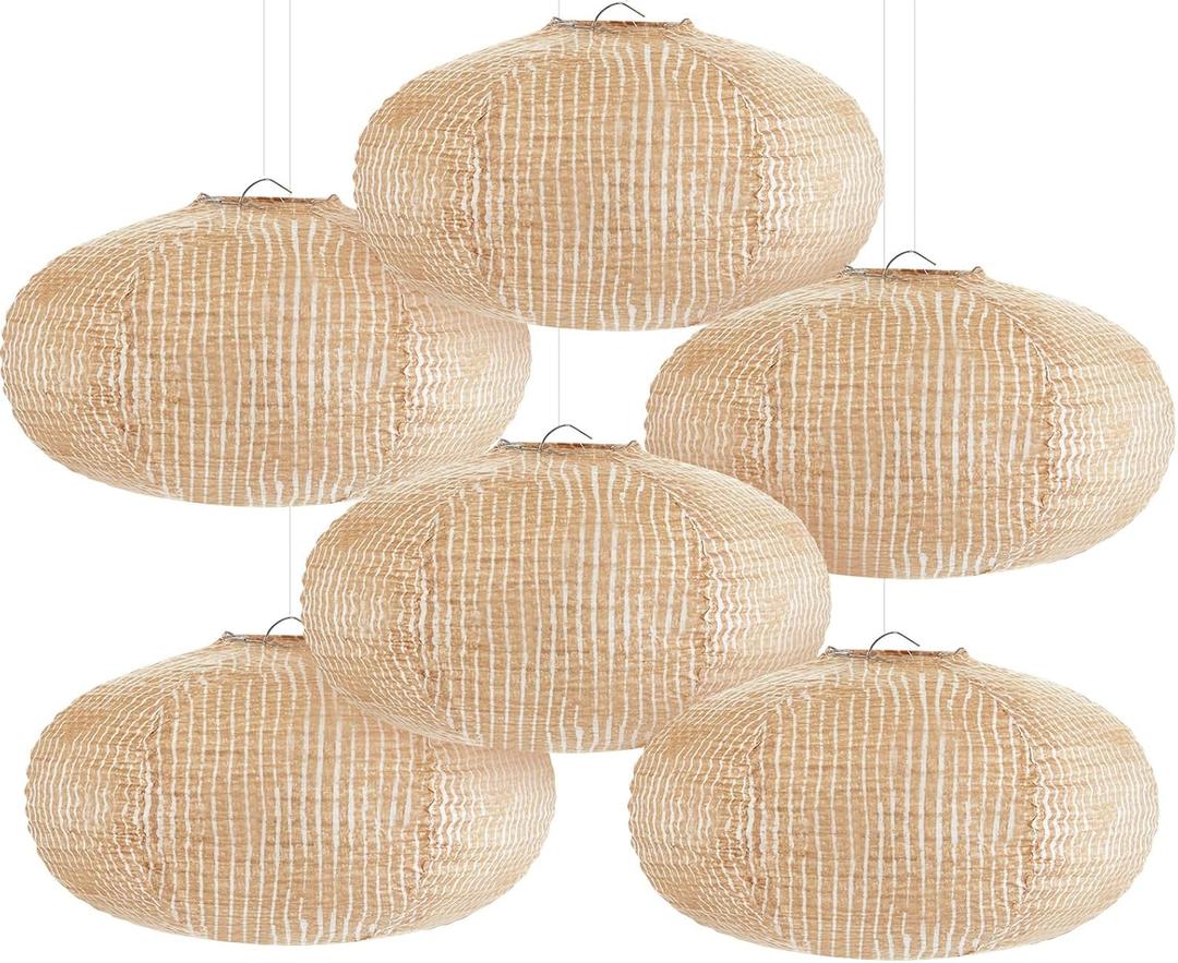Hortsun 6 Pcs Print Burlap Oval Paper Lanterns Boho Chinese Paper Lanterns Decorative Farmhouse Classroom Decor Home Sweet Classroom Birthday Party Ceremonial Event (8 Inch)