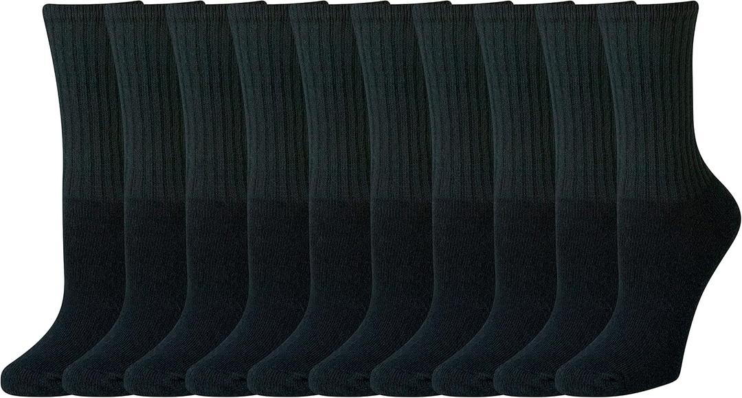 Amazon Essentials Women's Cotton Crew Socks with Light Cushioning 6-9, Black