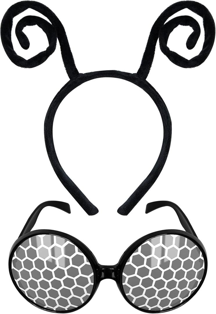 Poptrend Bug Headband and Glasses,Fly Antenna Headband and Glasses Set Costume Accessories Halloween Cosplay Party Favors for Women, Men and Kids