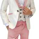 Boys Jacquard 3 Piece Suits Slim Fit Wedding Dinner Blazer Vest Pants Kids Tuxedo Suits for Boys Pageboy Ring Bearer Outfits (8 Years, Light Pink)