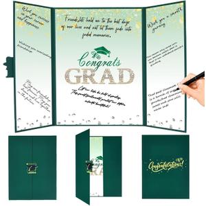 4 x Crenics Green and Gold Graduation Decorations Class of 2026, Creative Graduation Guest Sign in Book Alternative, Congrats Grad Signature Book 18" x 12", Awesome Graduation Gift or Keepsake