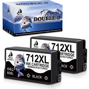 DOUBLE D 712XL Black Ink Cartridges Replacement for HP 712 712XL BK for DesignJet T650 T630 T230 T210 Studio Plotter Printer 3ED71A (2BK-80ML, 2 Pack)