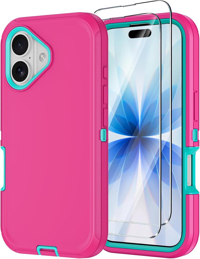 Annymall for iPhone 17 Case with Screen Protector, Heavy Duty 3-Layer Drop Protection DustProof, Military Grade Shock-Absorbing Rugged Bumper Phone Cases Cover for Apple iPhone 17 6.3" 2025 (Pink)