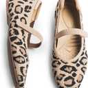 Mary Jane Flat Shoes for Women with Arch Support and Concealed Low Wedge Heel, Comfortable Women Square Toe Ballet Flats Knit Dress Shoes (11, Leopard)