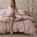 Bedsure 100% Washed Cotton Duvet Cover Queen Size - Petal Pink Minimalist Duvet Cover Linen Like - PureWoven Plain Simple & Soft Comforter Cover for All Seasons (Petal Pink, Queen, 90"x90")