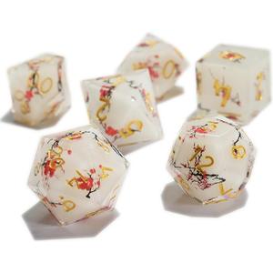 DND Dice Set 7 PCS Resin Dungeons and Dragons Dice with Plum/Cherry/Flower Blossom for Tabletop Games, Gift with Box for D&D, RPG, MTG (Polyhedral)