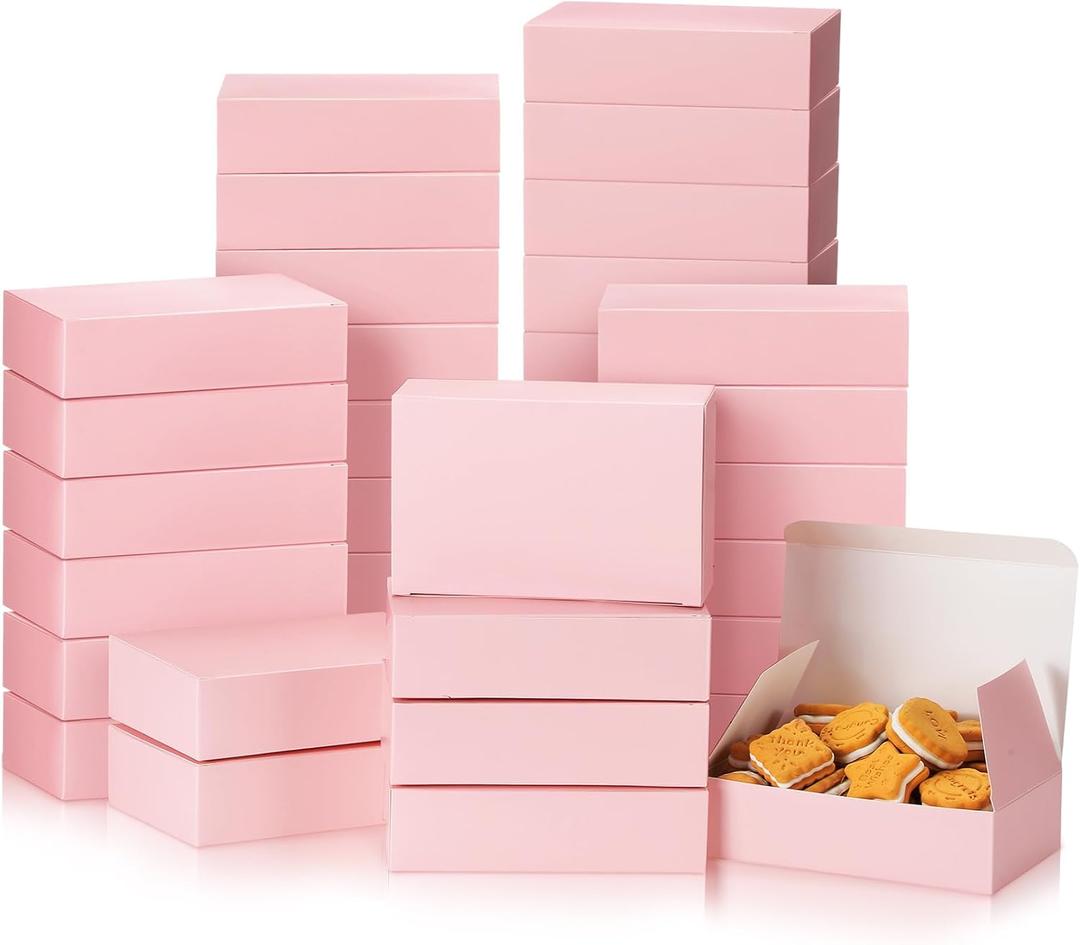 FillTouch Pink 36 Pcs Cookie Boxes Small Bakery Biscuit Boxes for Dessert Cake Donuts Pie Candy Party Favor (6 x 4 x 1.6 Inch)