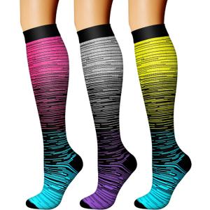 CHARMKING Compression Socks for Women & Men Circulation (3 Pairs) 15-20 mmHg is Best Support for Athletic Running Cycling (Large-X-Large, 17 Straps Gray/Pink/Green)