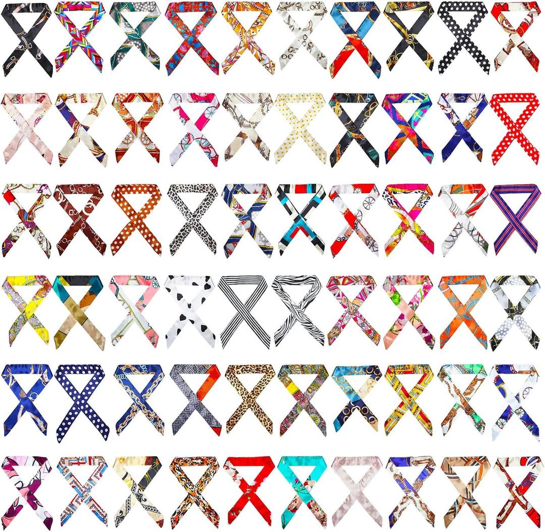 Handepo 60 Pcs Women Handbag Head Scarf for Women Hair Purse Scarf Handle Ribbon Satin Head Neckerchief Silk Headband Charm for Decoration