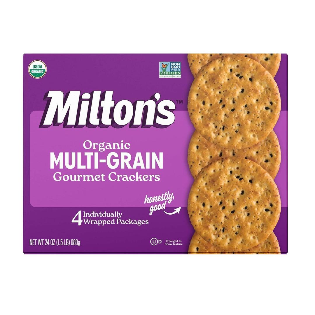 Milton's Organic Crackers, Multi-Grain - Certified Organic, Non-GMO Project Verified, Kosher, Made With 4 Whole Grains & 3 Seeds, Great for Charcuterie Boards - 24 Oz, Pack of 1, Best By: Dec/24/2025