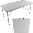 Rattan Folding Table 4ft Heavy-Duty Portable Outdoor Picnic Table for Party Dining Camping Tables with Handle(White)