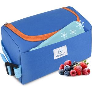 Genteen Small Cooler Bag with Ice Packs,Freezable Lunch Bag Snack Bag,Small Insulated Bag Reusable Lunch Bag Kids with Zip Closure & Buckle Handle for Travel/School/Work,Blue