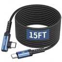 15FT Right Angle USB C Cable, 60W Extra Long Charging Cord Nylon Braided USB C Charger Cable for iPhone 17 16 15 Pro Plus Pro Max Air, iPad/MacBook, Galaxy S20, Pixel, Switch, Camera (Blue)