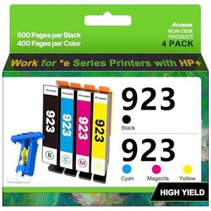 Compatible HP923 Replacement for HP 923 Ink Cartridges | (Black Cyan Magenta Yellow, 4-Pack, Without Chip) work with HP Officejet Pro 8130e 8120e 8135e 8139e 8120e 8125e Printers