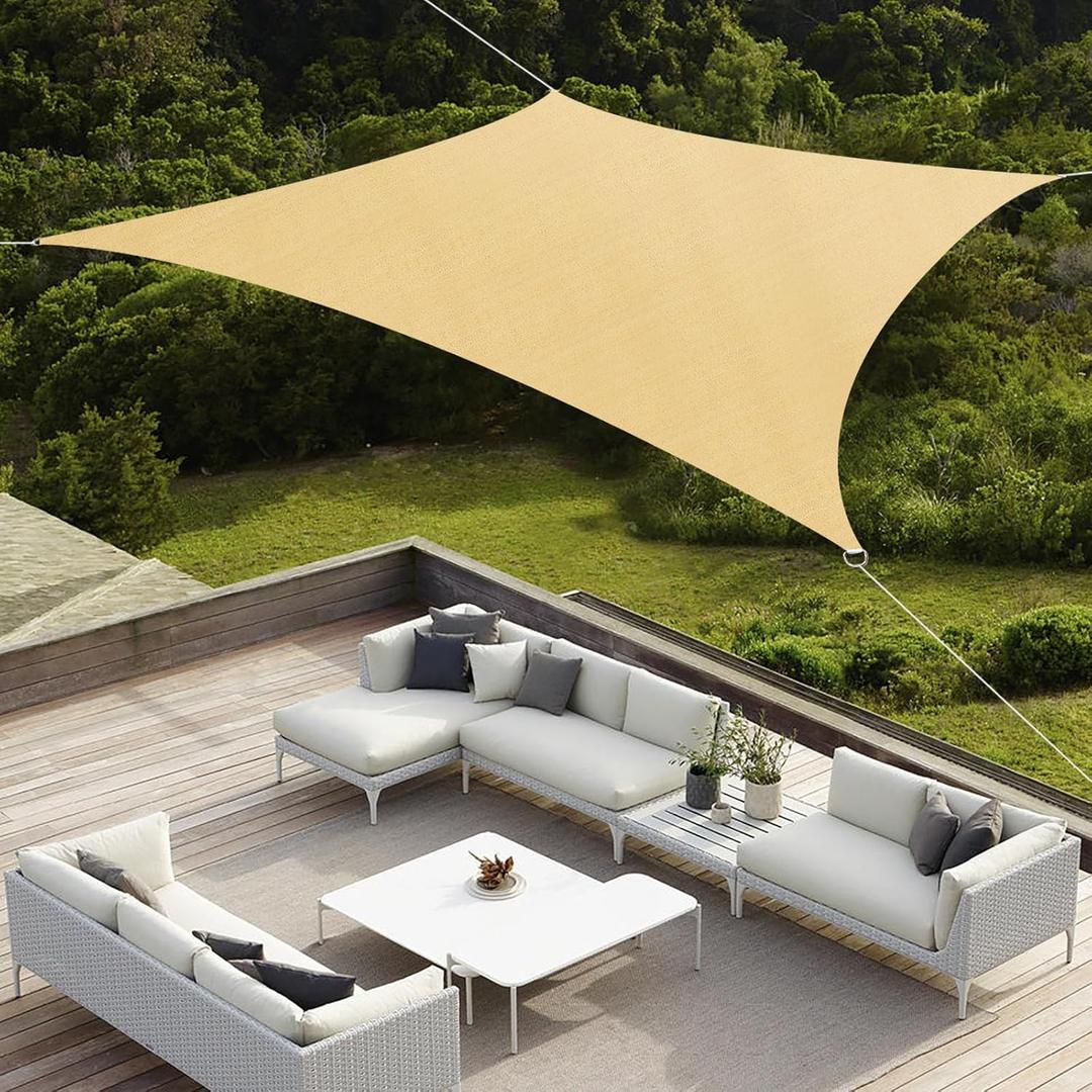 Waterproof Sun Shade Sails Canopy Awning Shelter, Rectangle Shade Cloth UV Block Sunshade Fabric, Outdoor Cover Awning Shelter for Backyard Yard Deck Patio Garden Outdoor Activities (Yellow)