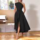 Kwunbwa One Shoulder Dresses for Women Elegant Asymmetrical A Line Flowy Formal Evening Gowns Party Cocktail Dress (Black, L)
