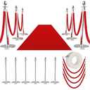 6Pcs Stanchions and Velvet Ropes with 15ft Red Carpet,Complete Crowd Control Barriers Set with 4 Red Velvet Ropes & Stainless Steel Posts for Party, Wedding, Event Supplies,Gold