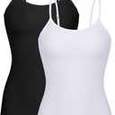 beautyin Cotton Camisole Tops for Women Shelf Bra Adjustable Spaghetti Strap Tank Top Basic Cami Undershirt (Small, White/Black 2 Pack)