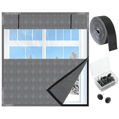 Beeveer 75 x 79 Inch Visible Thermal Window Insulation kit for Winter Reusable Oxford Cloth Cotton Layer Thermal Window Cover for Winterizing Thicken Warm Winter Waterproof Attic Insulation Cover