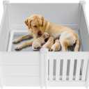 Whelping Box for Dogs, Puppies,48x48x18in,with Pig Rails Washable Pad,Suitable for Small Medium Large Breeds, White,Whelping Supplies