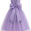 Flower Girl Dress Girls Dresses Wedding Satin V-Back Pearls for Pageant Prom Ball Gowns Party (10-11 Years, Purple)