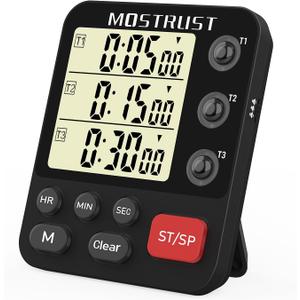 Digital Dual Kitchen Timer, 3 Channels Triple Countdown Timer for Cooking, Magnetic Memory-Preset Large Display Adjustable Volume, Multi Time Management, 3A Battery Included, Black